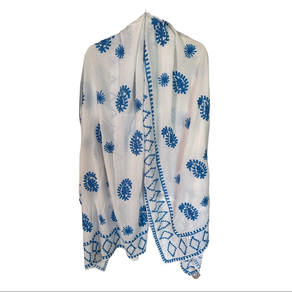 Pranella blue and white embroidered scarf - Picture 3 of 6